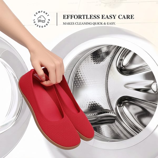 Women’s Wide-Toe Washable Knit Flats - RED - 6