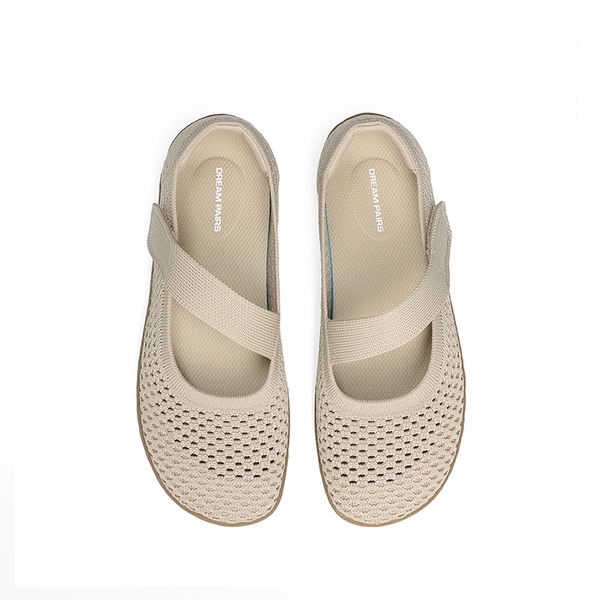 Women’s Wide-Sole Knit Mary Jane Flats - NUDE - 1