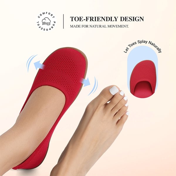 Women’s Wide-Toe Washable Knit Flats - RED - 4