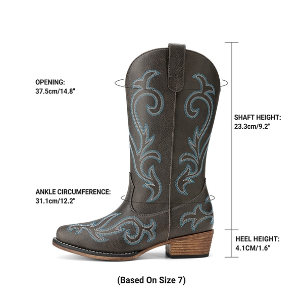 Women’s Embroidered Square-Toe Cowboy Boots - BROWN - 3