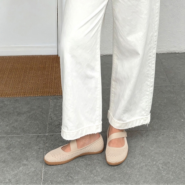 Women’s Wide-Sole Knit Mary Jane Flats - NUDE - 6