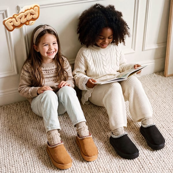 Kids’ Platform Faux-Fur Winter Slippers - BLACK - 1
