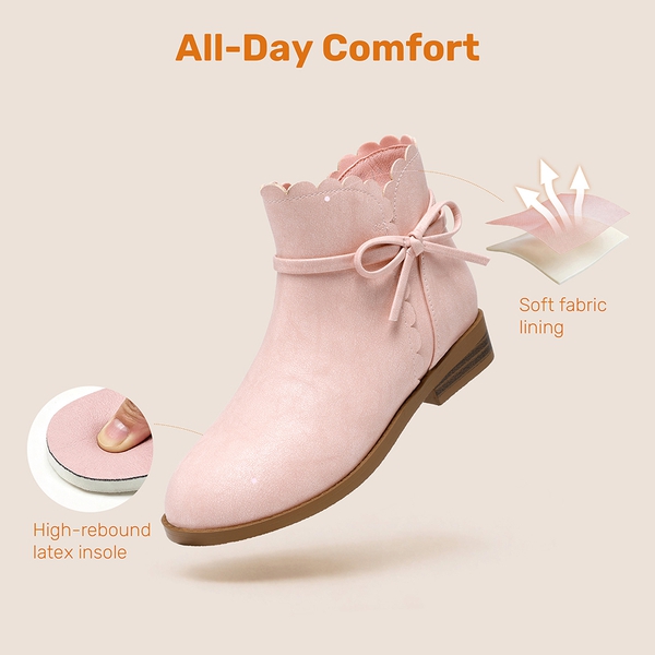 Girls’ Bow and Ruffle Ankle Boots - PINK - 3
