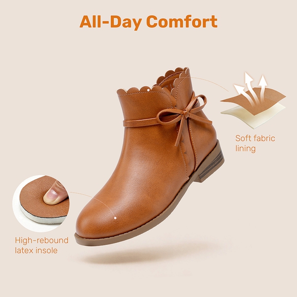 Girls’ Bow and Ruffle Ankle Boots - BROWN - 3
