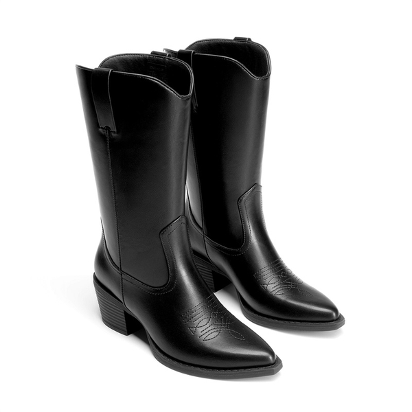 Women’s Narrow Square-Toe Western Boots - BLACK - 4