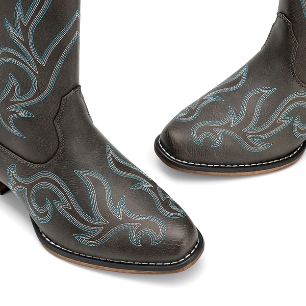 Women’s Embroidered Square-Toe Cowboy Boots - BROWN - 4