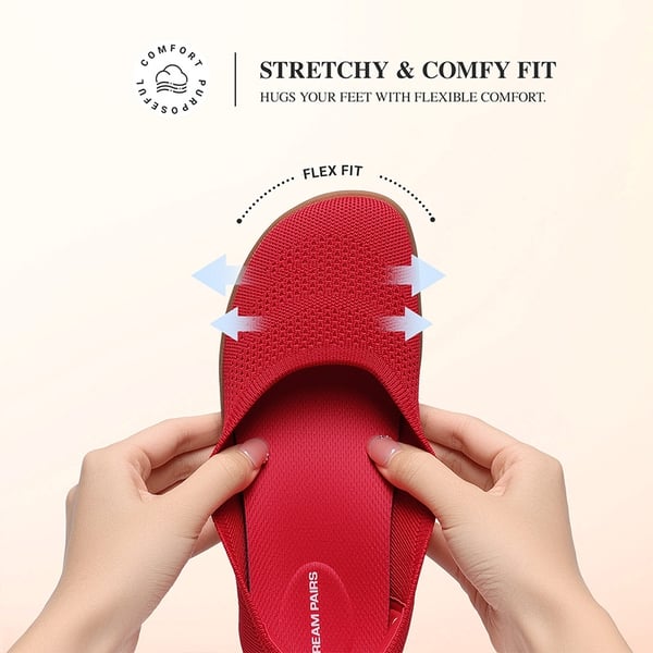 Women’s Wide-Toe Washable Knit Flats - RED - 5