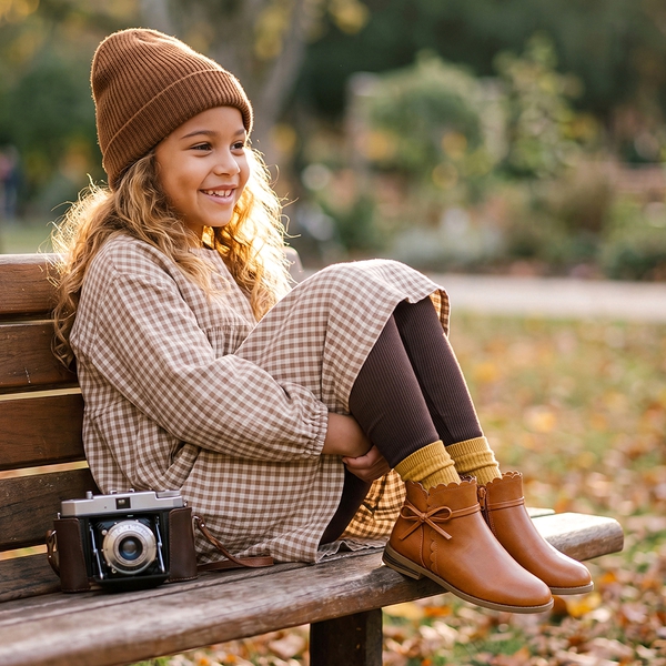 Girls’ Bow and Ruffle Ankle Boots - BROWN - 1
