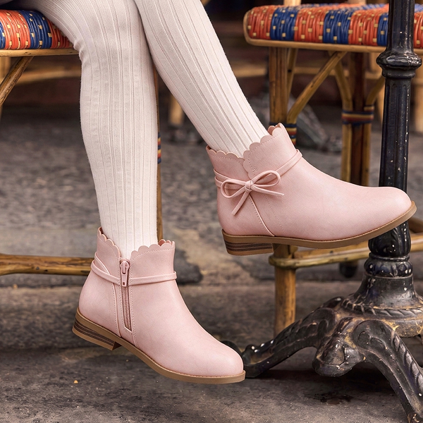 Girls’ Bow and Ruffle Ankle Boots - PINK - 2