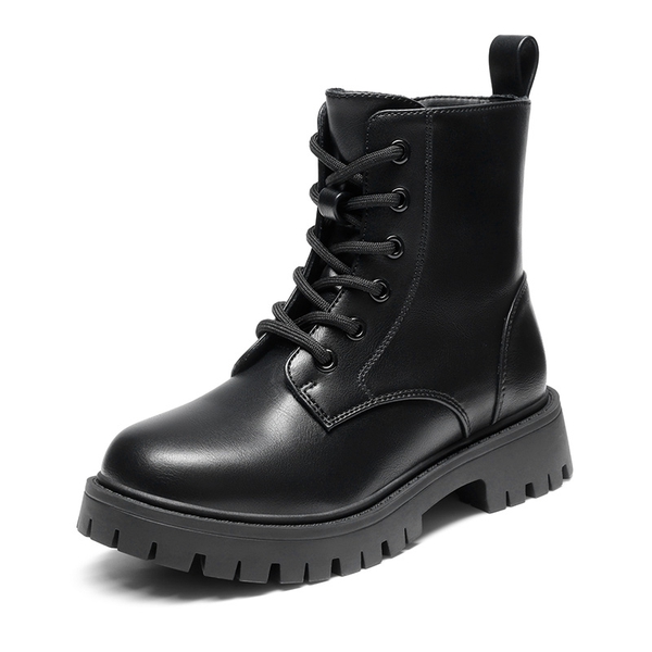 Girls’ Patent Lace-Up Lug-Sole Ankle Boots - BLACK-PU -  0