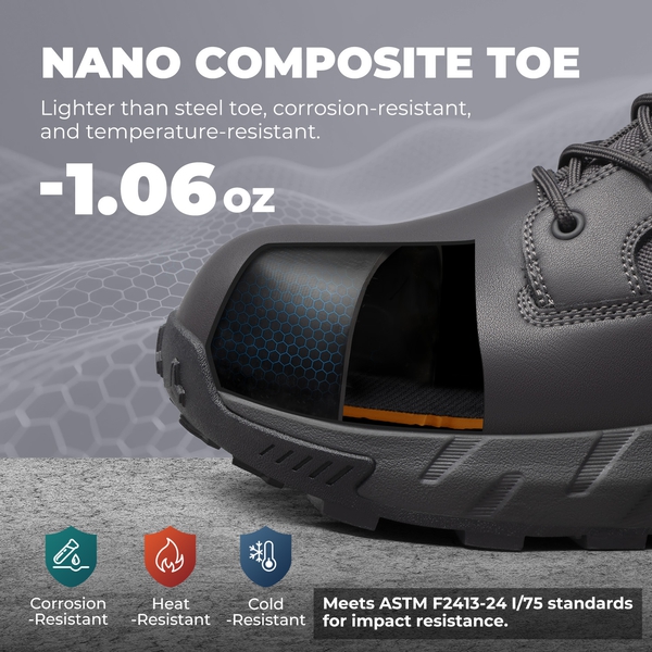 Men’s Nano Composite Toe Electrical Hazard Work Boots - GREY - 4