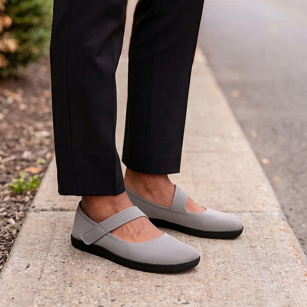 Ascenelle Women’s Wide-Sole Mary Jane Flats Knit Edition - GREY - 2