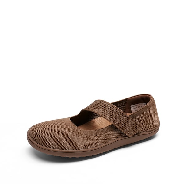 Ascenelle Women’s Wide-Sole Mary Jane Flats Knit Edition - BROWN - 3