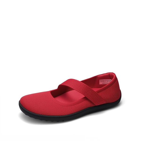Ascenelle Women’s Wide-Sole Mary Jane Flats Knit Edition - RED - 3