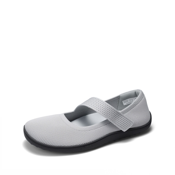 Ascenelle Women’s Wide-Sole Mary Jane Flats Knit Edition - GREY - 3