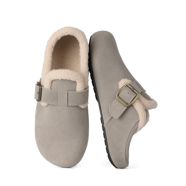 Women's Suede Faux Fur Lined Slippers with Arch Support - GREY - 3