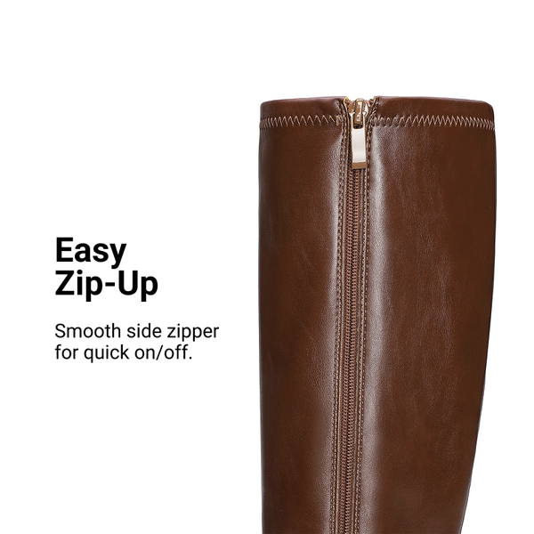 Women's Knee-High Block Heel Boots with Zipper - BROWN - 7