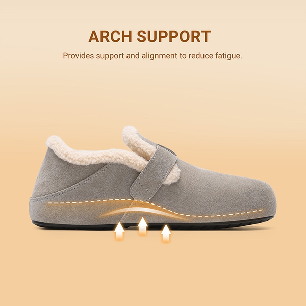 Women's Suede Faux Fur Lined Slippers with Arch Support - GREY - 4