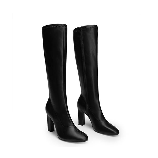 Women's Knee-High Block Heel Boots with Zipper - BLACK - 4