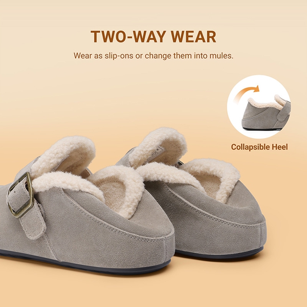 Women's Suede Faux Fur Lined Slippers with Arch Support - GREY - 7