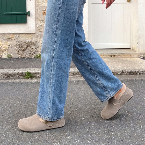 Women's Suede Faux Fur Lined Slippers with Arch Support - GREY - 2