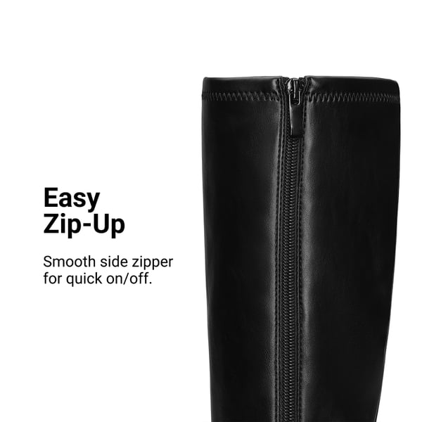 Women's Knee-High Block Heel Boots with Zipper - BLACK - 7