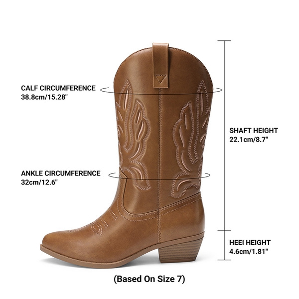 Women's Wide Width Vegan Leather Western Boots - TAN - 3