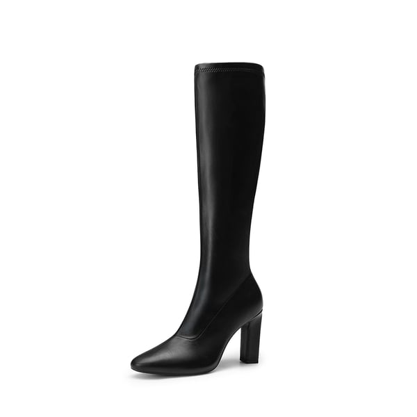 Women's Knee-High Block Heel Boots with Zipper - BLACK -  0