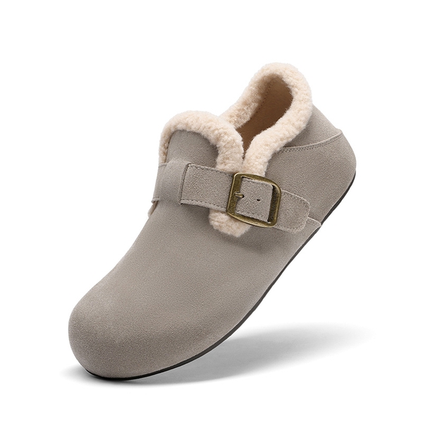 Women's Suede Faux Fur Lined Slippers with Arch Support - GREY -  0