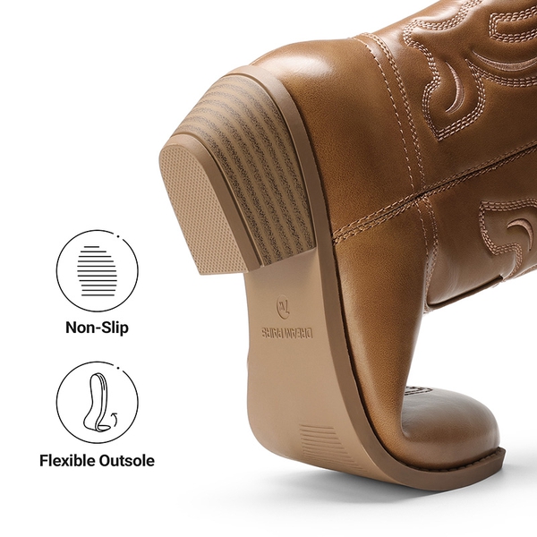 Women's Wide Width Vegan Leather Western Boots - TAN - 5