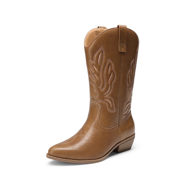 Women's Wide Width Vegan Leather Western Boots - TAN - 2