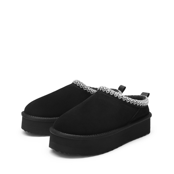 Women's Suede Platform Slippers - BLACK - 10