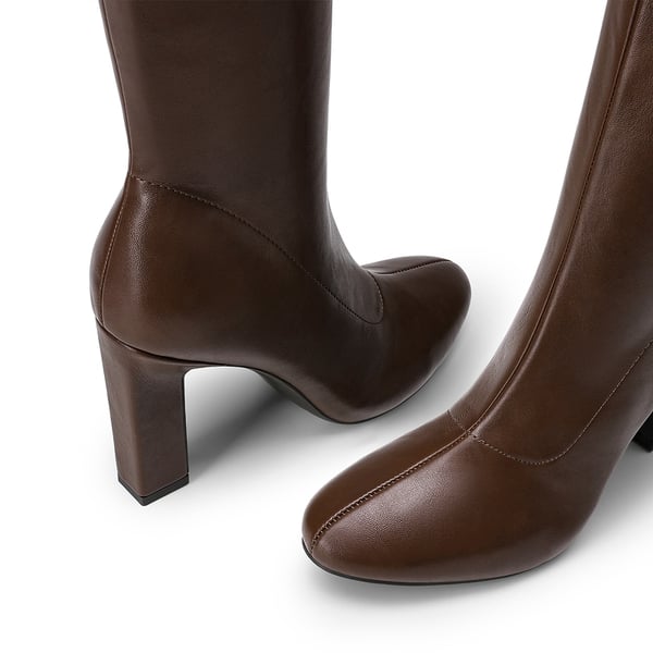 Women's Knee-High Block Heel Boots with Zipper - BROWN - 5