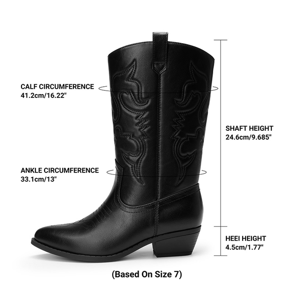 Women's Embroidered Western Cowboy Boots with Wide Toe Box - BLACK - 3
