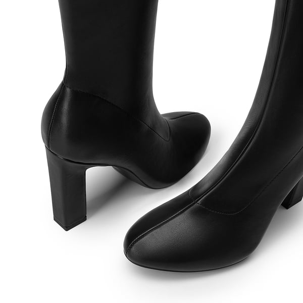 Women's Knee-High Block Heel Boots with Zipper - BLACK - 5