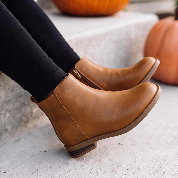 Girls' Low Heel Ankle Boots - TAN - 5