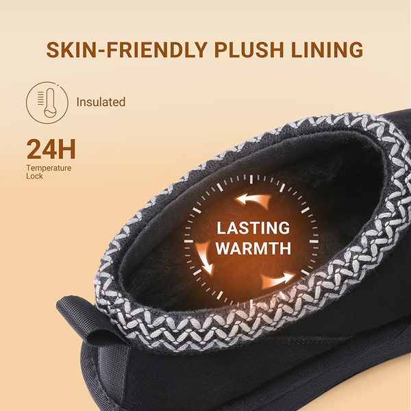 Women's Suede Fluffy Lined Slippers - BLACK - 5