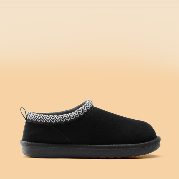 Women's Suede Fluffy Lined Slippers - BLACK - 3