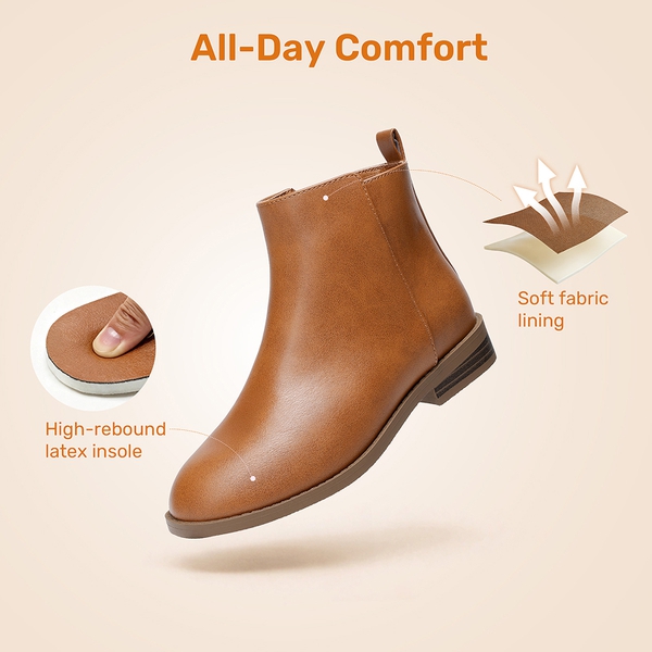 Girls' Low Heel Ankle Boots - TAN - 3