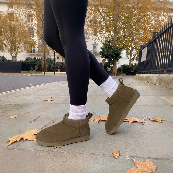 Women's Suede Faux Fur Lined Ankle Boots - TAUPE - 2