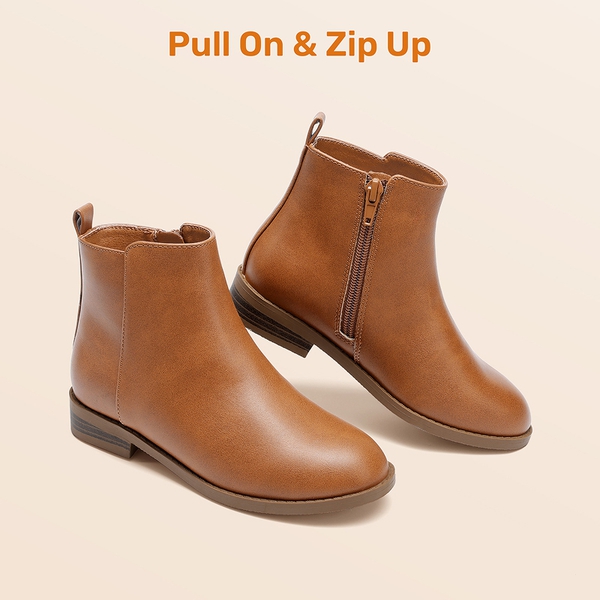 Girls' Low Heel Ankle Boots - TAN - 2