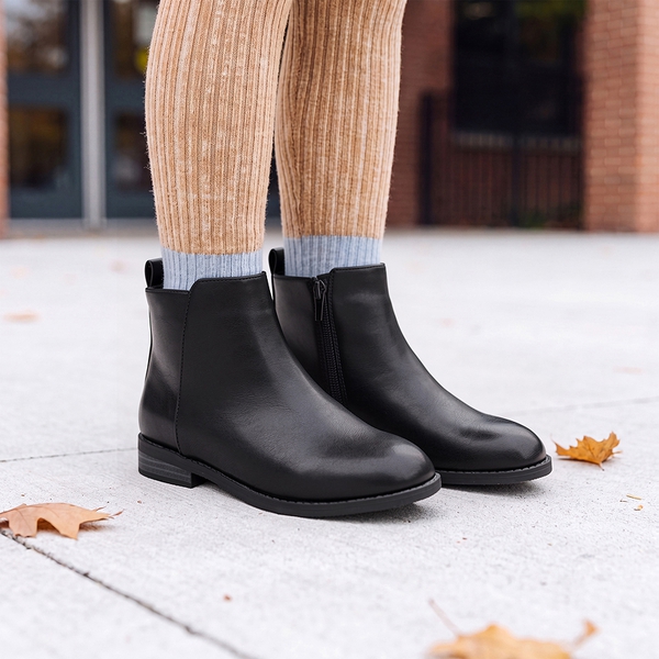 Girls' Low Heel Ankle Boots - BLACK - 5