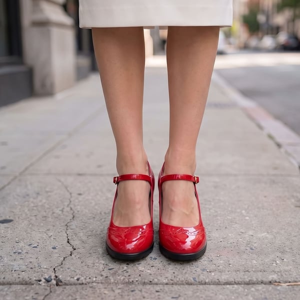 Ascenelle Mary Jane Chunky Heel Pumps -  [Morgan] - RED-PAT - 2