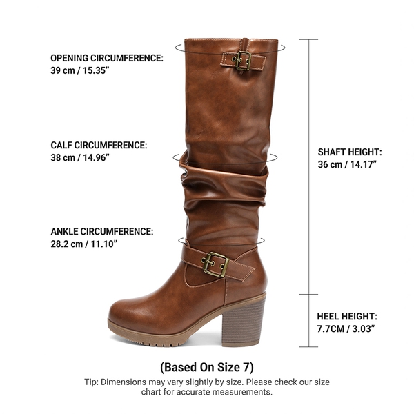 Chunky Heel Knee High Boots - TAN - 3