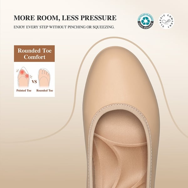 Ascenelle Chunky Low Block Heel Pumps - Edena - NUDE - 3