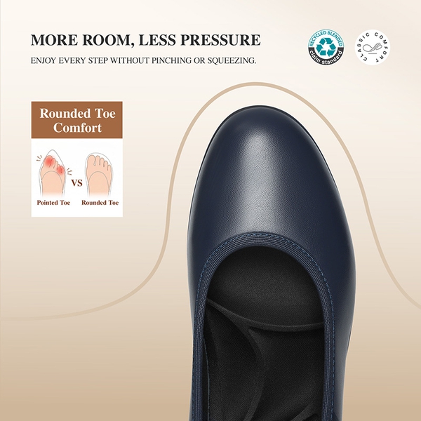Ascenelle Wide-Toe Arch Support Block Heel Pumps - NAVY BLUE - 3
