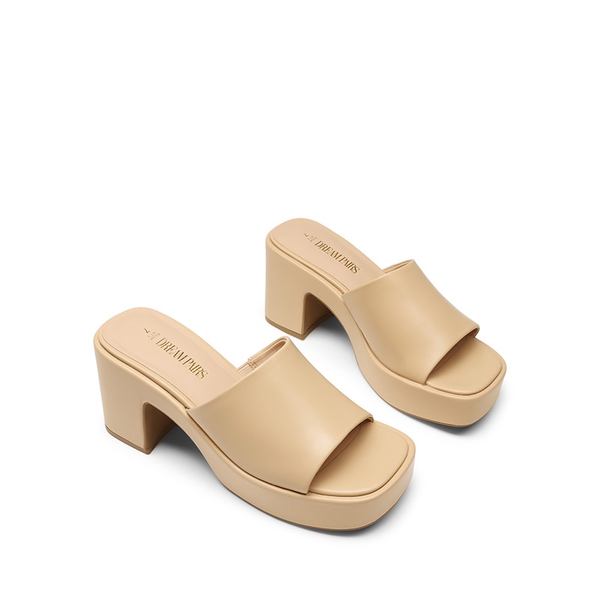 Slip On Chunky Platform Slide Sandals - NUDE-PU - 4