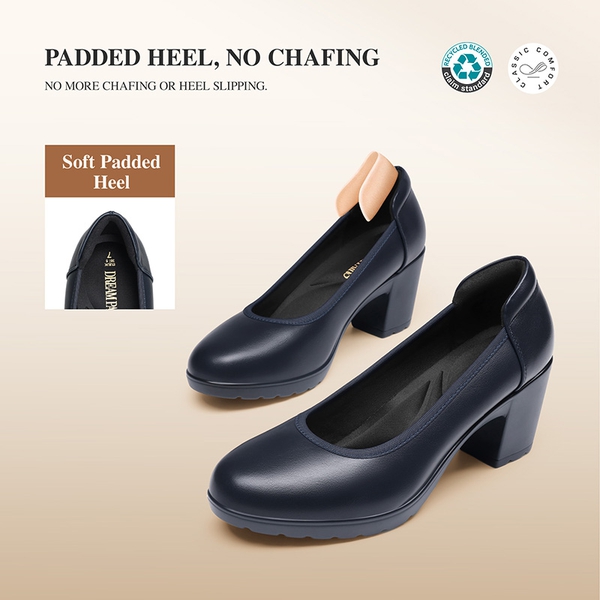 Ascenelle Wide-Toe Arch Support Block Heel Pumps - NAVY BLUE - 4