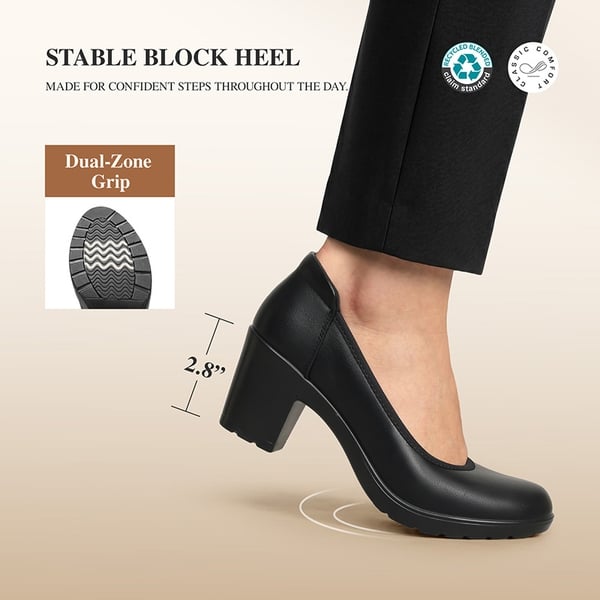 Ascenelle Chunky Low Block Heel Pumps - Edena - BLACK - 5
