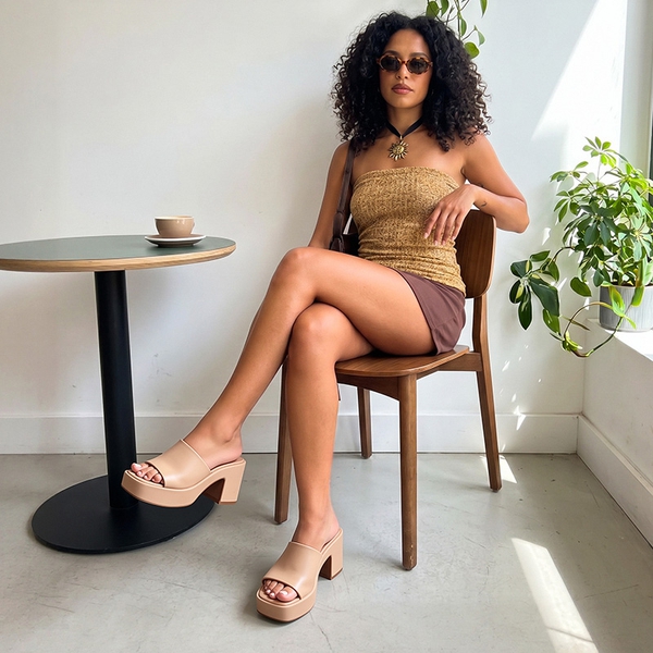 Slip On Chunky Platform Slide Sandals - NUDE-PU - 1
